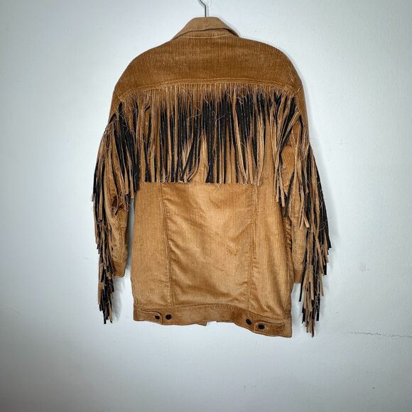 NWT Levis Karla Camel Tan Fringed Corduroy Long Trucker Button-Front Jacket XS - Picture 6 of 16